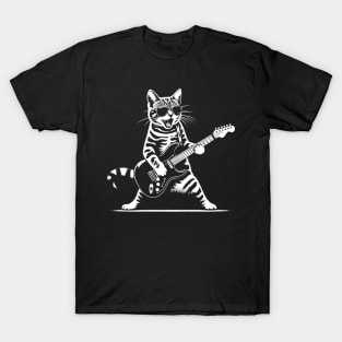 Guitar Cat Novelty Rock Music Band Concert Funny Cat T-Shirt